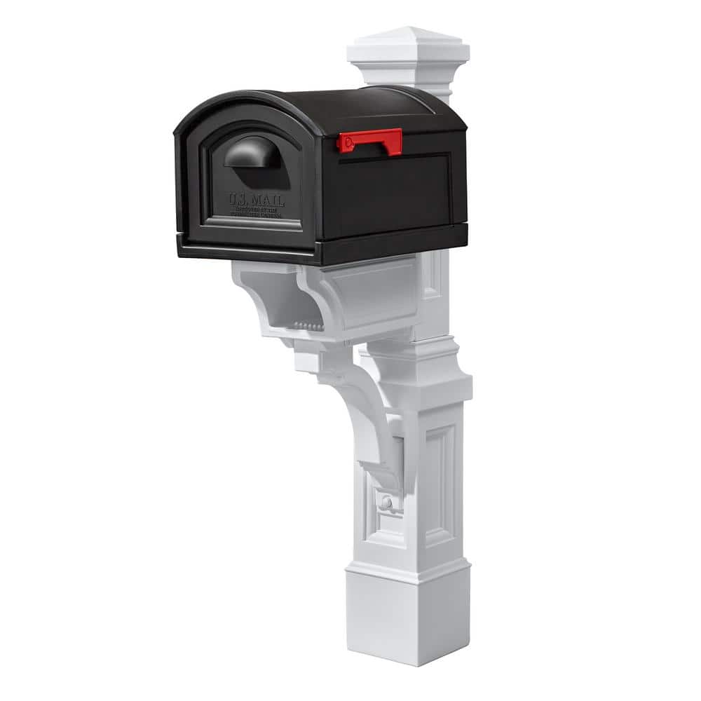 Step2 Atherton Resin Overpost Extra Large Black Onyx Mailbox and Classic White Mail Post Combo