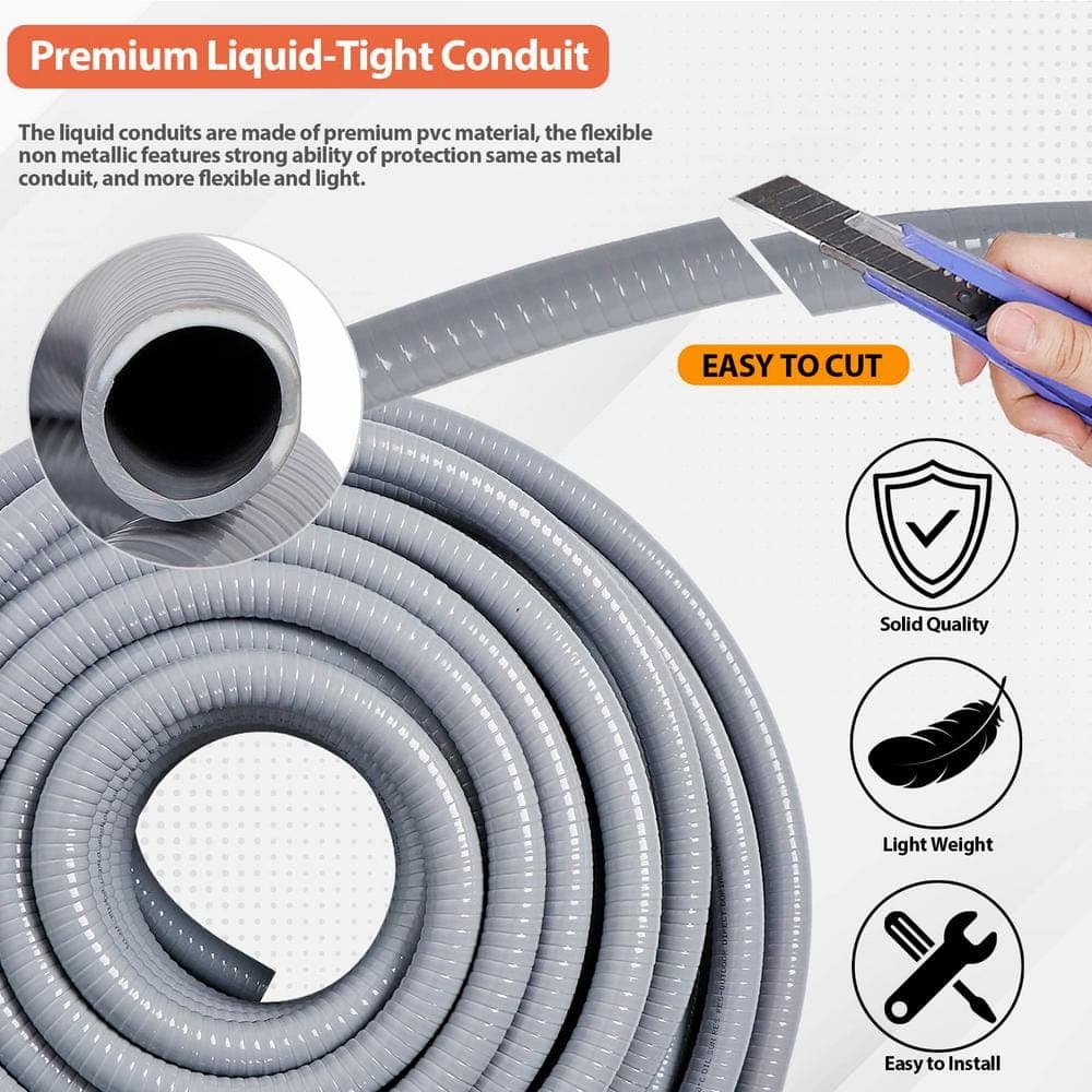 Ahfiwaso 3/4 in. x 25 ft. Non-Metallic PVC Flexible Liquid-Tight Electrical Conduit with 5 Straight 5-Angle Connector Fittings (3)