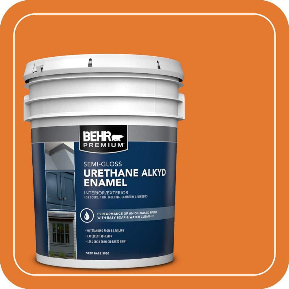 BEHR PREMIUM 5 gal. #OSHA-3 OSHA SAFETY ORANGE Urethane Alkyd Semi-Gloss Enamel Interior/Exterior Paint
