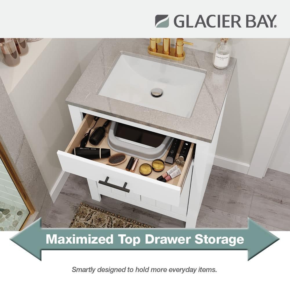 Glacier Bay Daney 25 in. Single Sink Freestanding White Bathroom Vanity with Gray Cultured Marble Top (Assembled) (4)