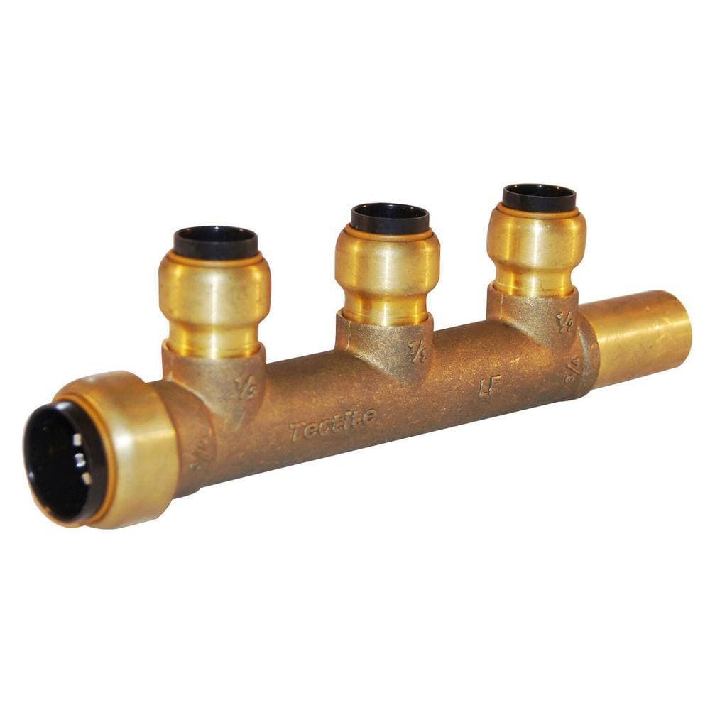 Tectite 3/4 in. Brass Push-To-Connect Inlet x 3/4 in. CTS Stem 3-Port Open Manifold with 1/2 Brass Push-To-Connect Outlets (3)