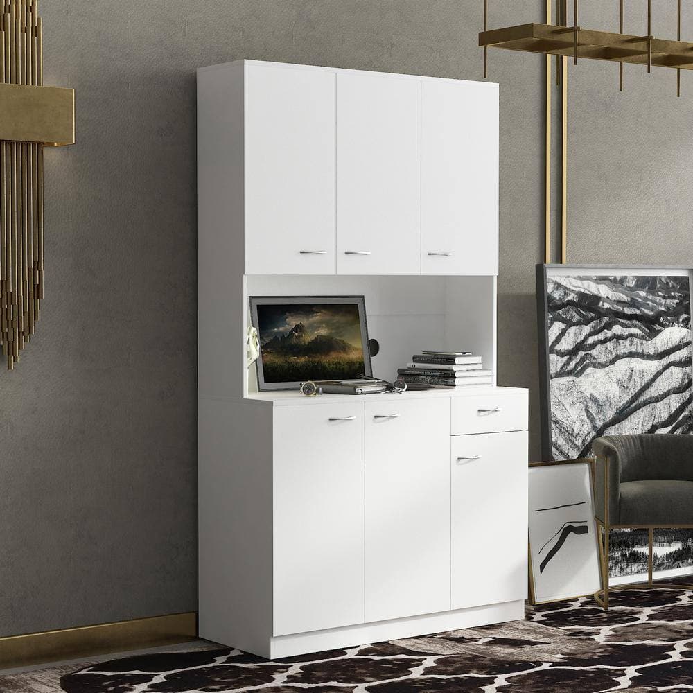 Unbranded 39.37 in. W x 15.35 in. D x 70.87 in. H White Linen Cabinet with 6-Doors, 1-Open Shelves and 1-Drawer (2)