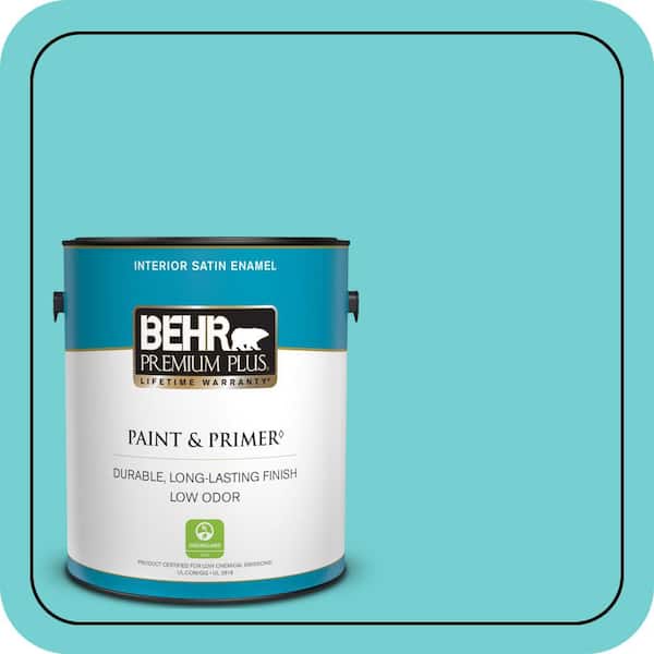 BEHR PREMIUM PLUS 1 gal. #P460-3 Soft Turquoise Satin Enamel Low Odor Interior Paint & Primer (2)