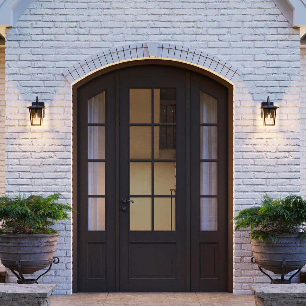 Hampton Bay Rosebrook 12 in. 1-Light Black Outdoor Hardwired Wall Lantern Sconce with Clear Glass Shade (4)