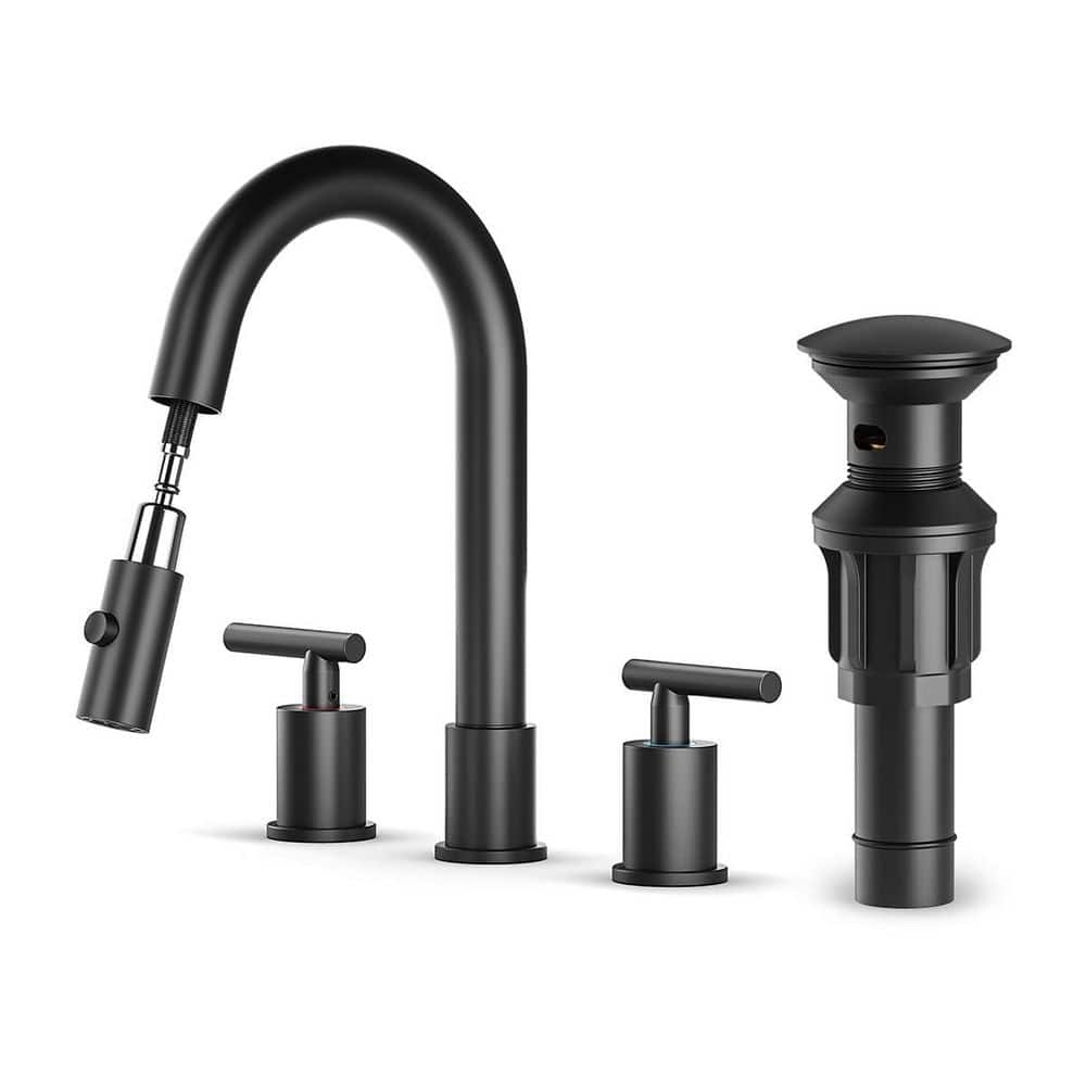 Wudkey Pull Down Bathroom Faucet with Pop-Up Drain, 8 in. Widespread Bathroom Faucet with Supply Lines (1)