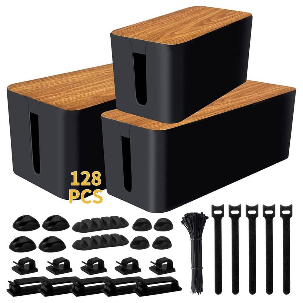 YICHUHAOXI Cable Management Series Large Medium Small Cable Organizer Box Kit Black 3Pack (1)