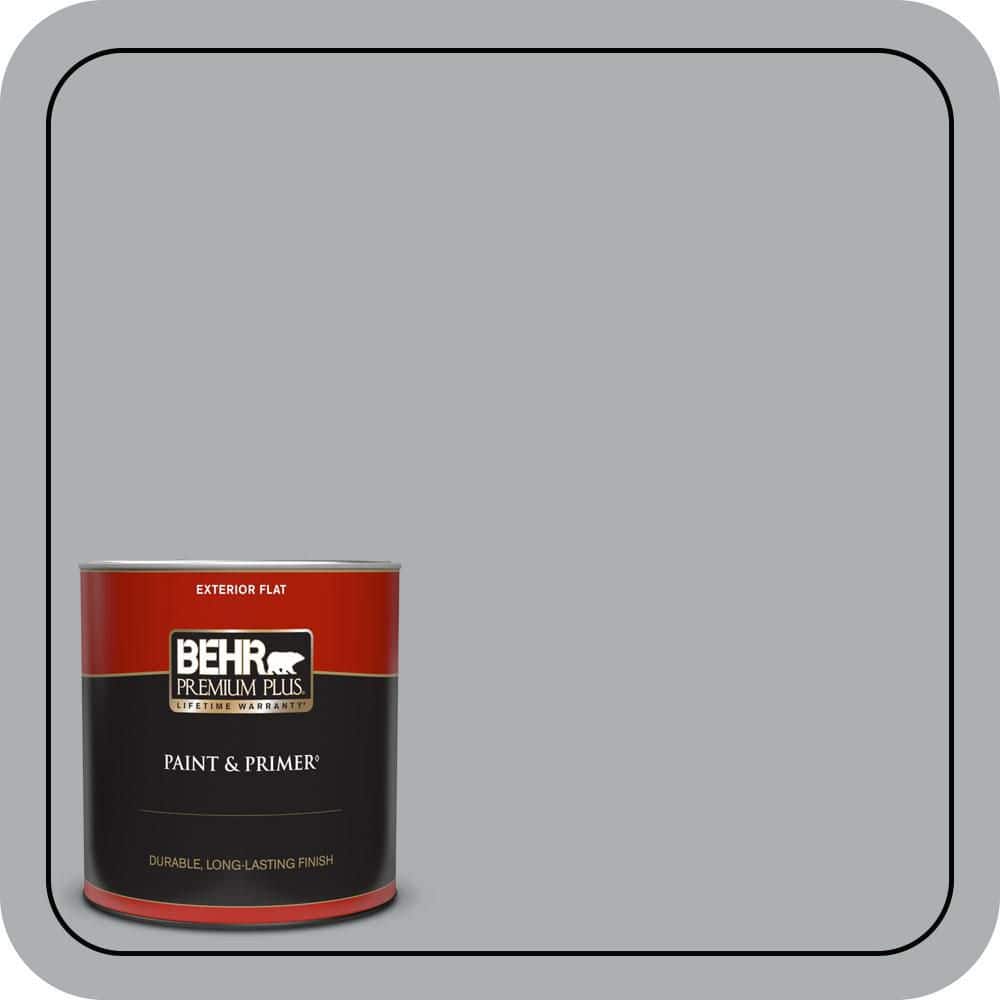 BEHR PREMIUM PLUS 1 qt. #N500-3 Tin Foil Flat Exterior Paint & Primer