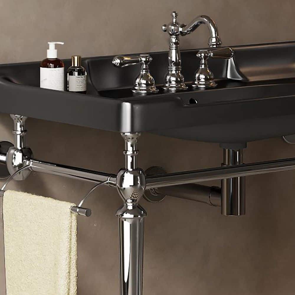 Satico 35.83 in. Drop-In Rectangular Ceramic Bathroom Sink in Black with 3 Pre-Drilled Hole (2)