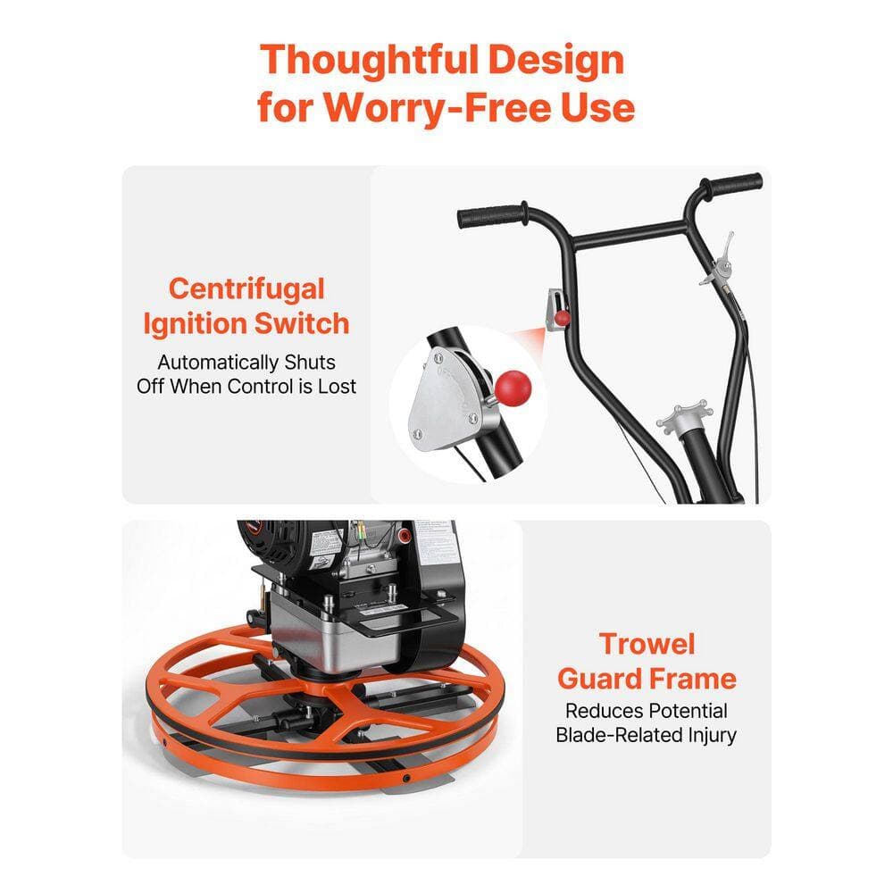 SKYSHALO 24-In. Gas-Powered Concrete Finishing Machine, Walk-Behind Surface Trowel with 5.5HP Engine, Float Pan, 4 Blades (2)