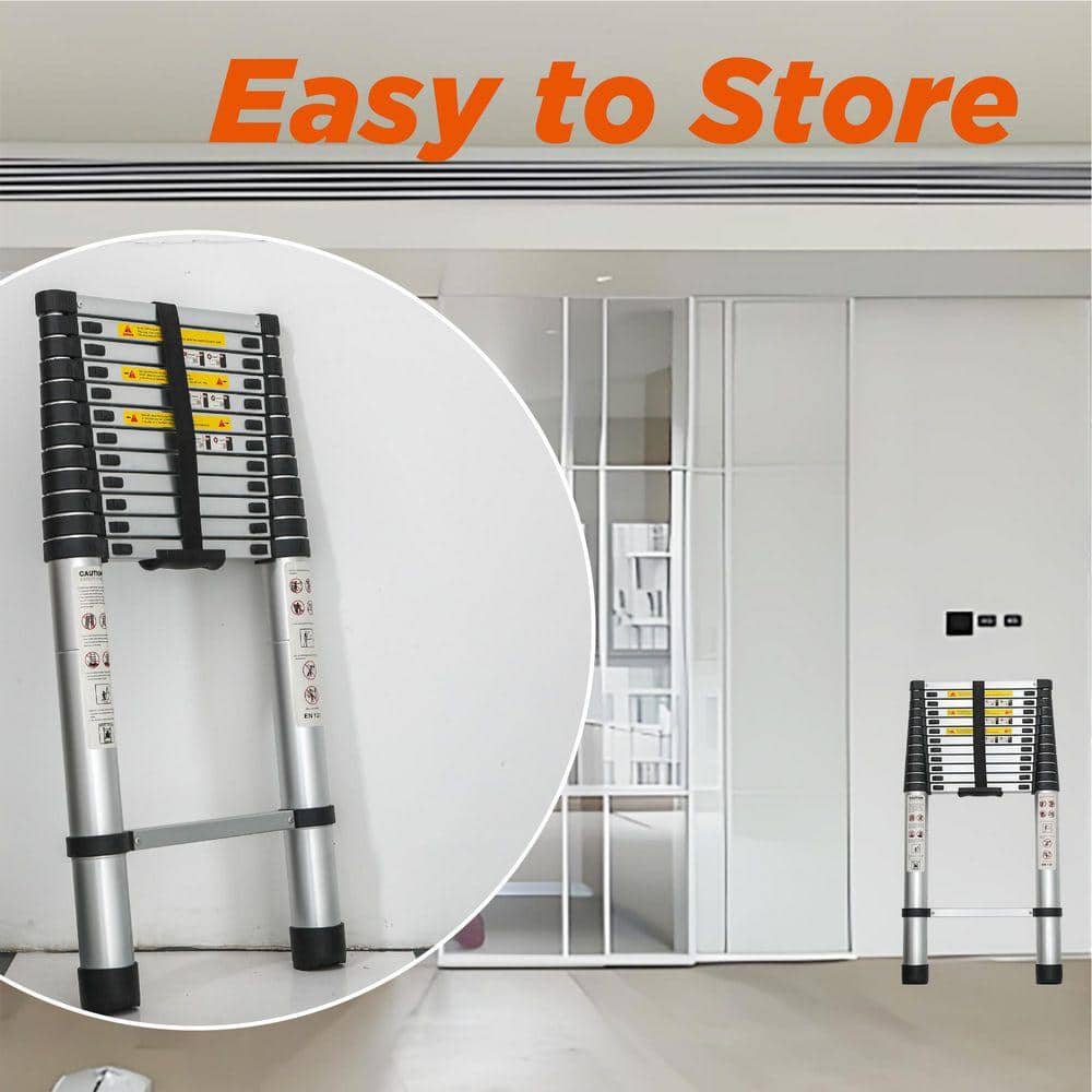 Miscool Avex 12.5 ft. Aluminum Multi-Purpose Heavy Duty Telescopic Extension Ladder with 300 lbs. Load Capacity (2)