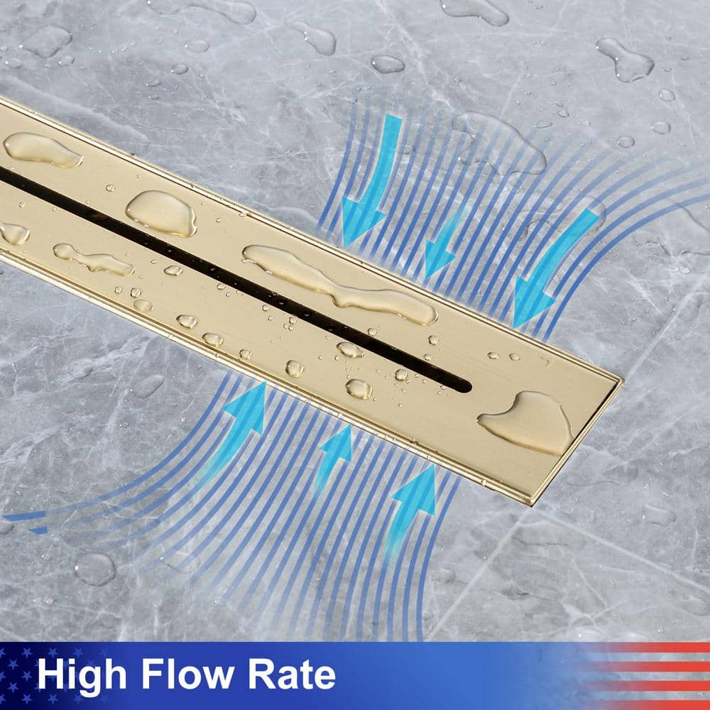 RAINLEX 24 in. Stainless Steel Linear Shower Drain with Square Pattern Drain Cover in Brushed Gold (3)