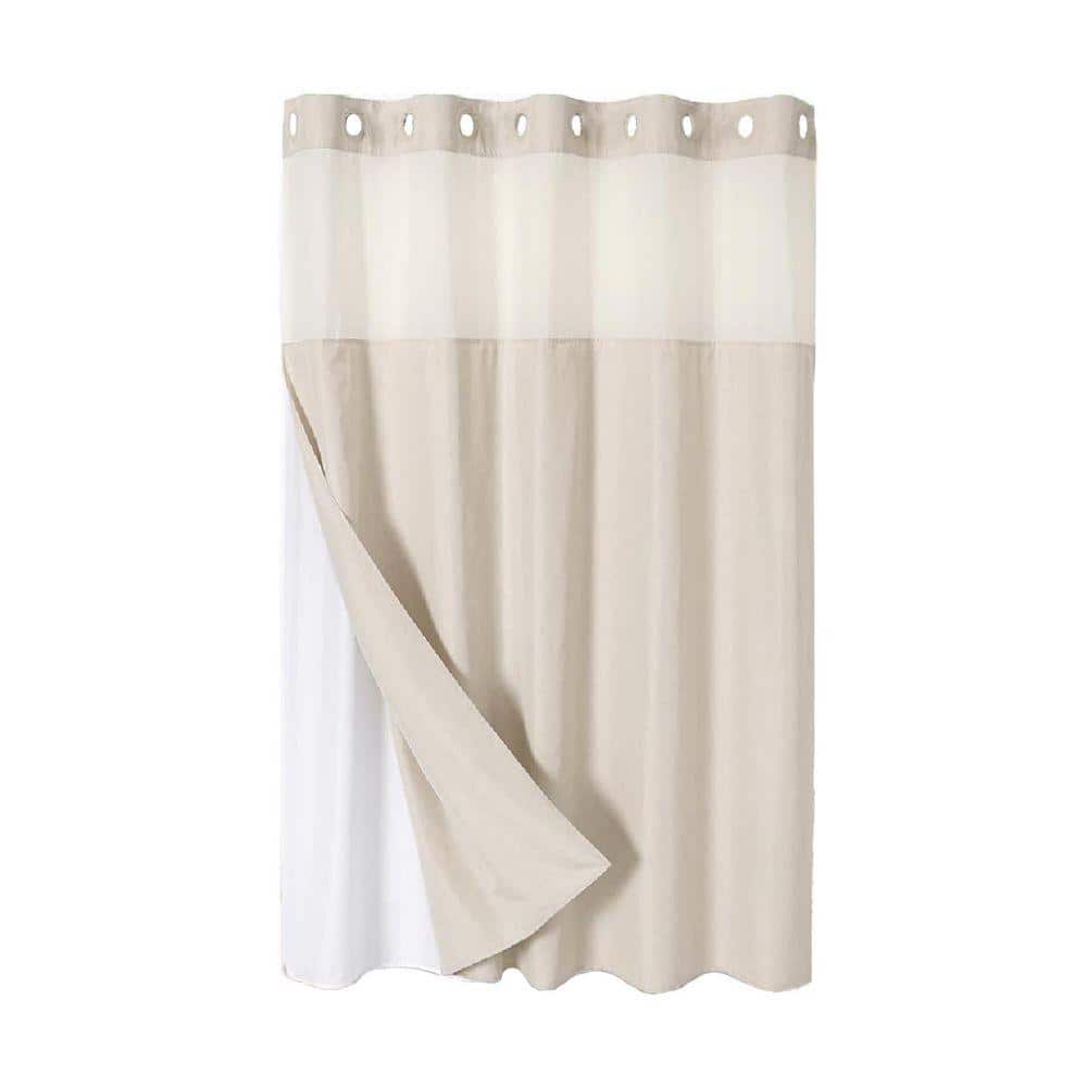 Unbranded 71 in. W x 74 in. L Polyester Shower Curtain Waterproof Snap-in Liner No Hooks Cream See Through Top Window (1)