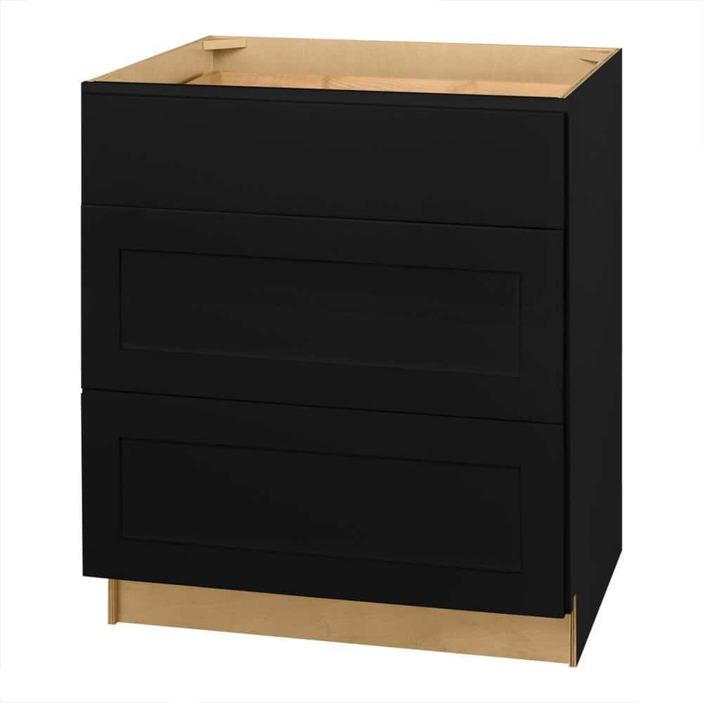 Hampton Bay Avondale 30 in. W x 24 in. D x 34.5 in. H Ready to Assemble Plywood Shaker Drawer Base Kitchen Cabinet in Raven Black