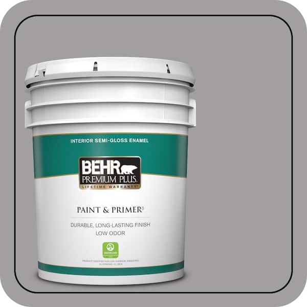 BEHR PREMIUM PLUS 5 gal. #T11-1 Grayve Yard Semi-Gloss Enamel Low Odor Interior Paint & Primer (2)