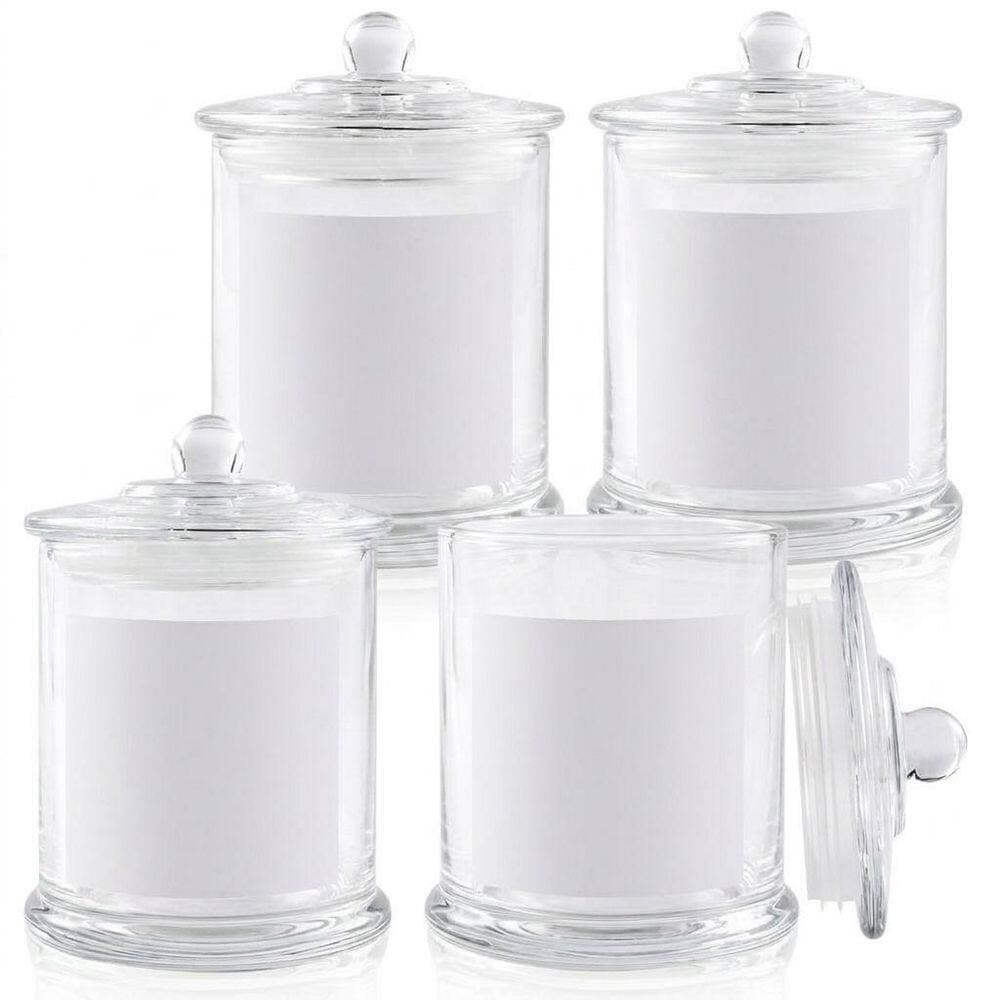 KHKFY 4-Pack Clear Glass Bathroom Storage Jars with Airtight Lids, 16 oz. Apothecary Canister Set for Cotton (1)