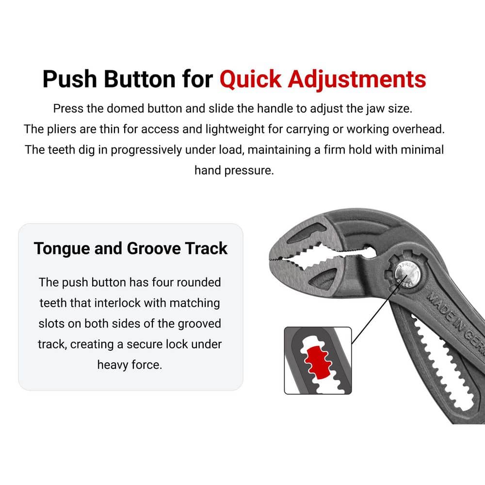 TEKTON 16 in. Angle Nose Push Button Adjustable Tongue and Groove Pliers (3)