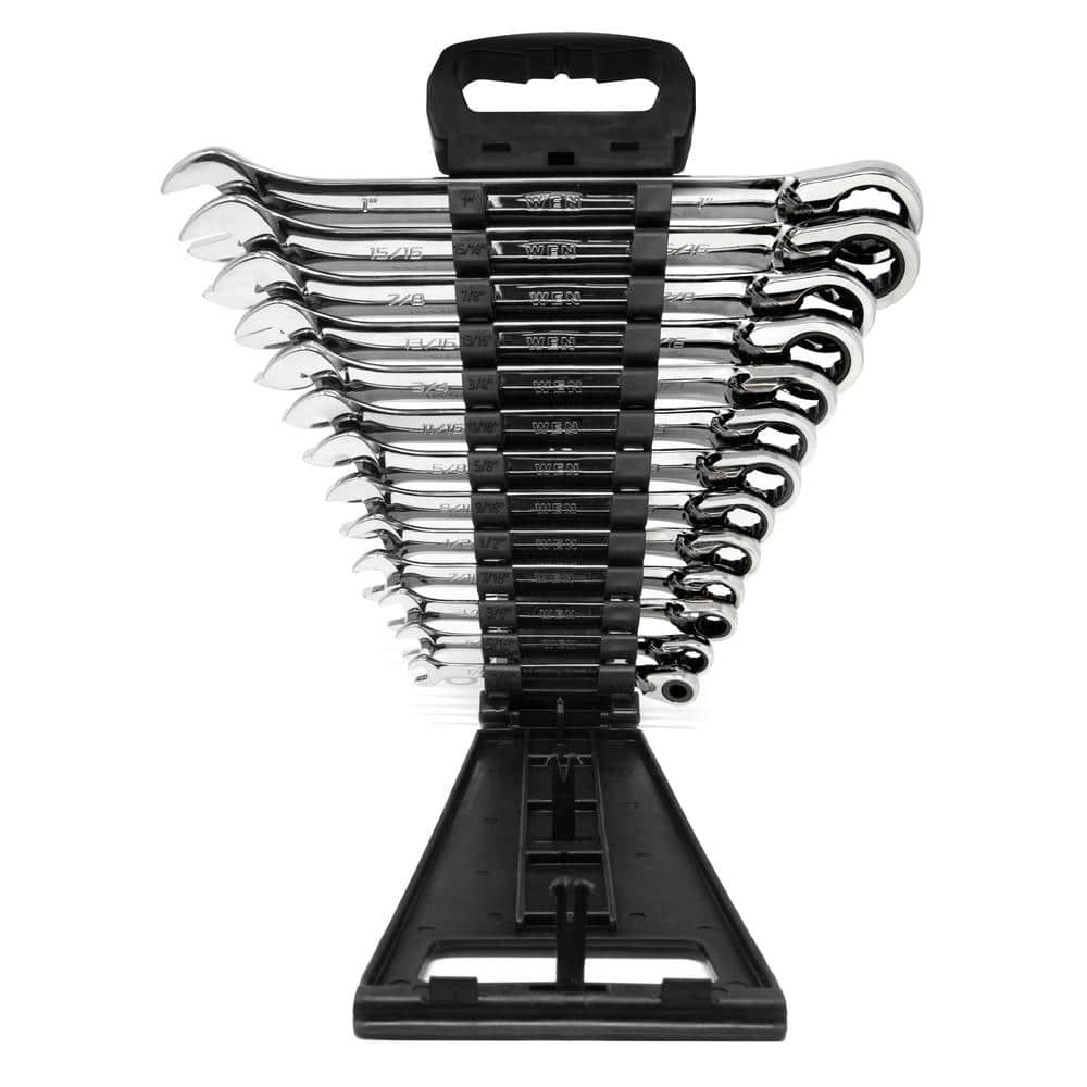 WEN 13-Piece Professional-Grade Reversible Ratcheting SAE Combination Wrench Set with Storage Rack (3)