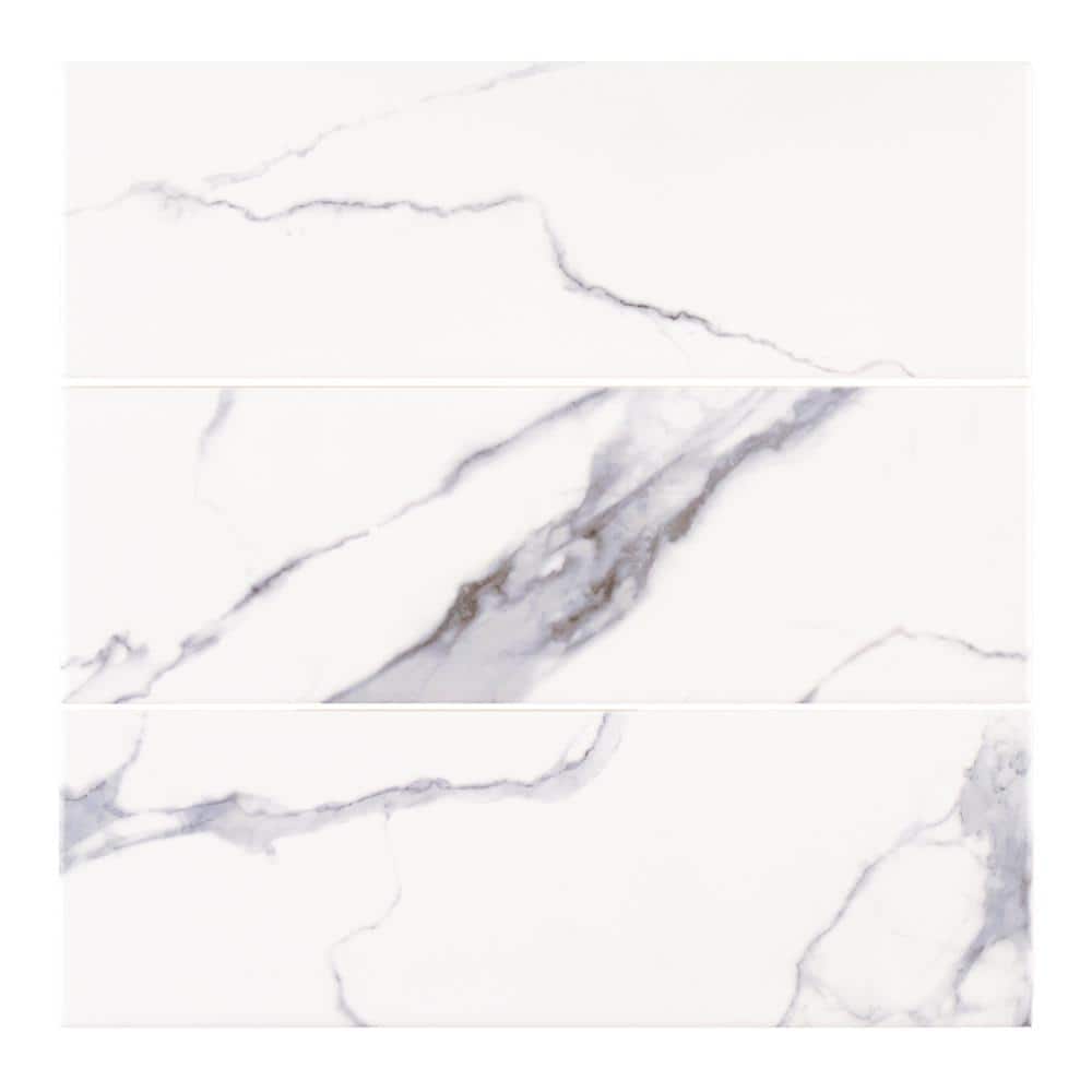 Jeffrey Court Glossy Ocean Carrara White 4 in. x 12 in. Glossy Ceramic Wall Tile (0.322 sq. ft./Each) (2)