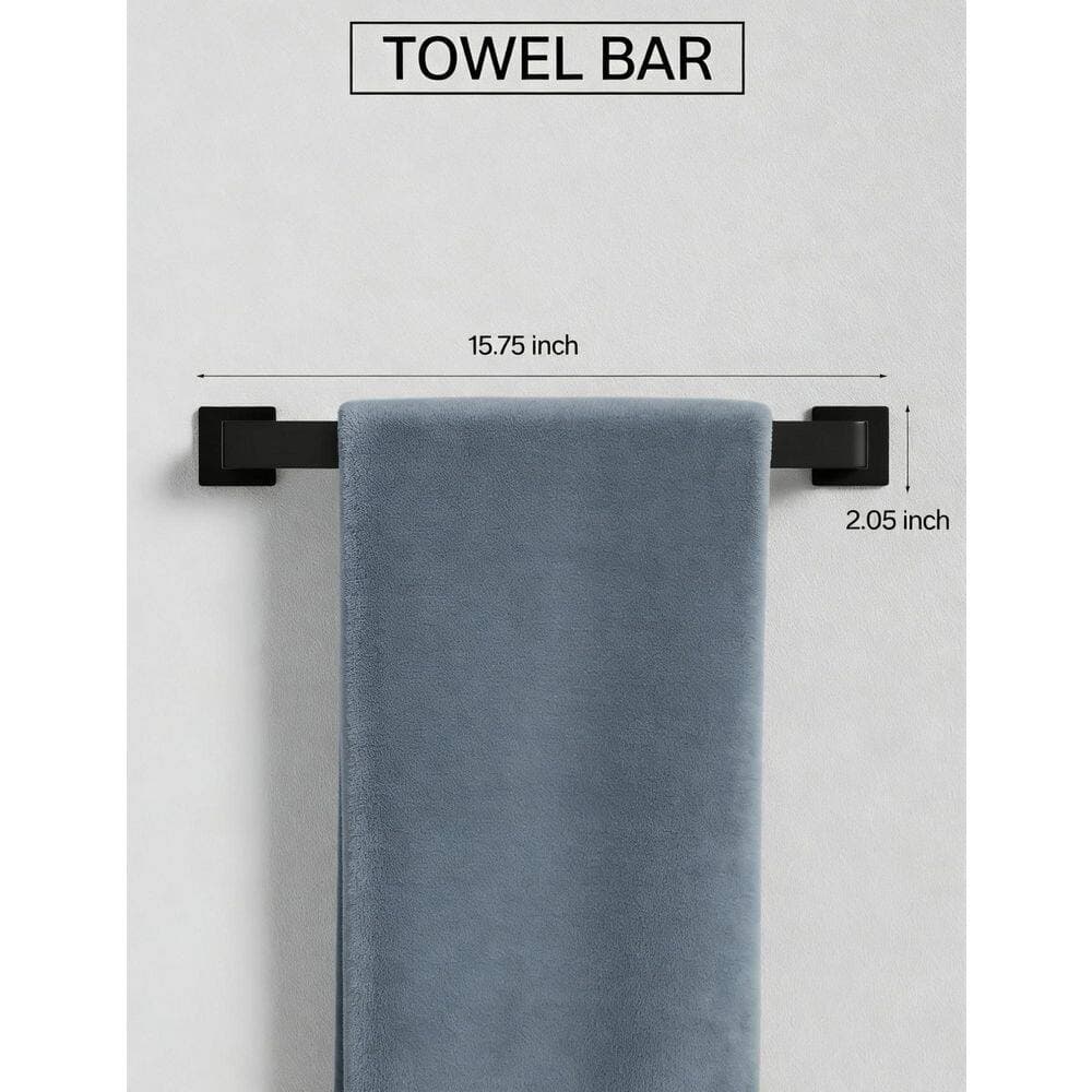 KHKFY Matte Black 5-Piece Bathroom Accessories Set in SUS 304 Stainless Steel, 16 in Towel Bar, Wall Mounted (2)
