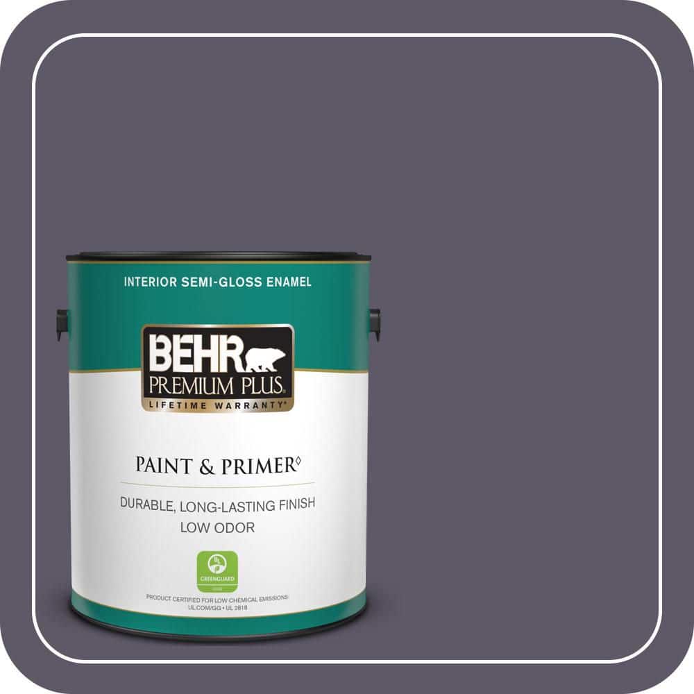 BEHR PREMIUM PLUS 1 gal. #S570-7A Plush Purple Semi-Gloss Enamel Low Odor Interior Paint & Primer