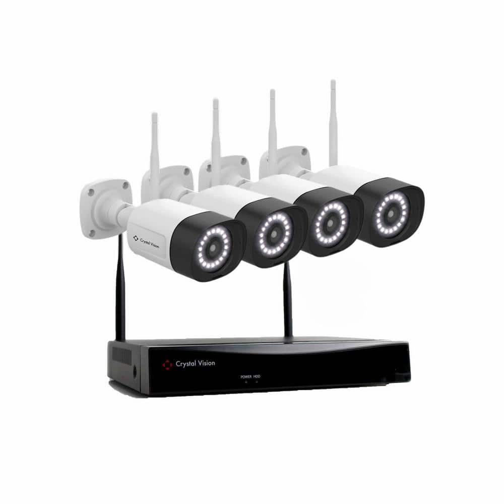Crystal Vision 10-Channel Wi-Fi 6 NVR Surveillance Kit, 3MP Super Bright 18-LED Floodlight Audio Panic Siren Cameras (4-Cameras) (1)
