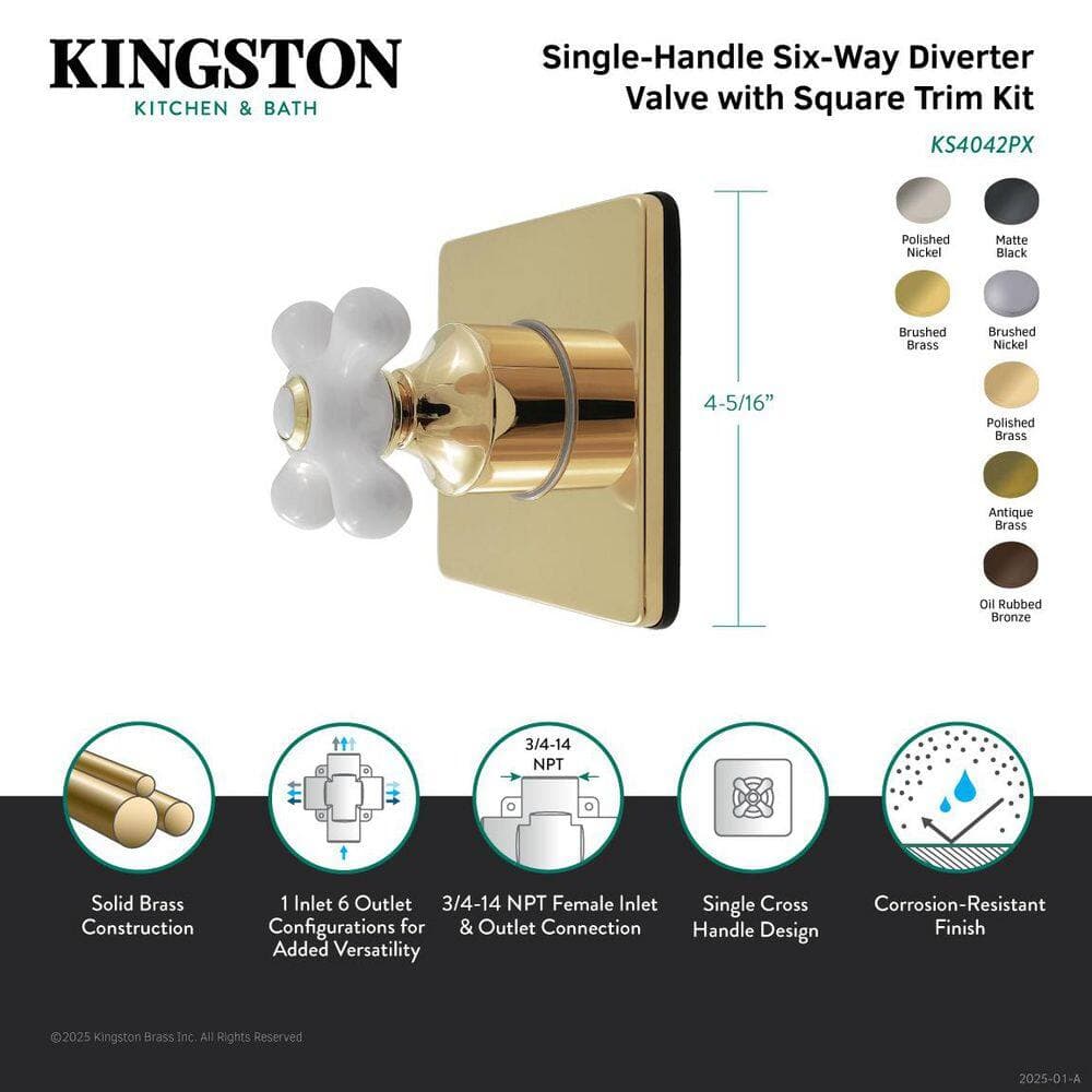 Kingston Brass Restoration 3/4 in. Single-Handle 1-Hole Wall Mount 6-Way Diverter Valve with Trim Kit in Matte Black (2)