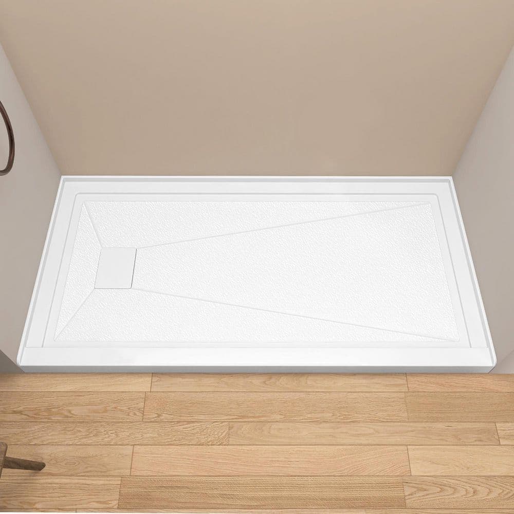 Zeafive Siba 72 in. L x 36 in. W Single Threshold Alcove Shower Pan Base with Left Drain Cover in White Acrylic Non-Slip Tray (1)
