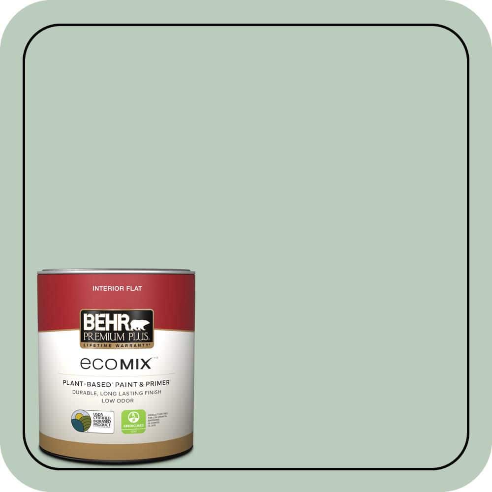 BEHR PREMIUM PLUS 1 qt. #MQ3-49 Jade Tinge Flat EcoMix Plant-Based Interior Paint & Primer (1)
