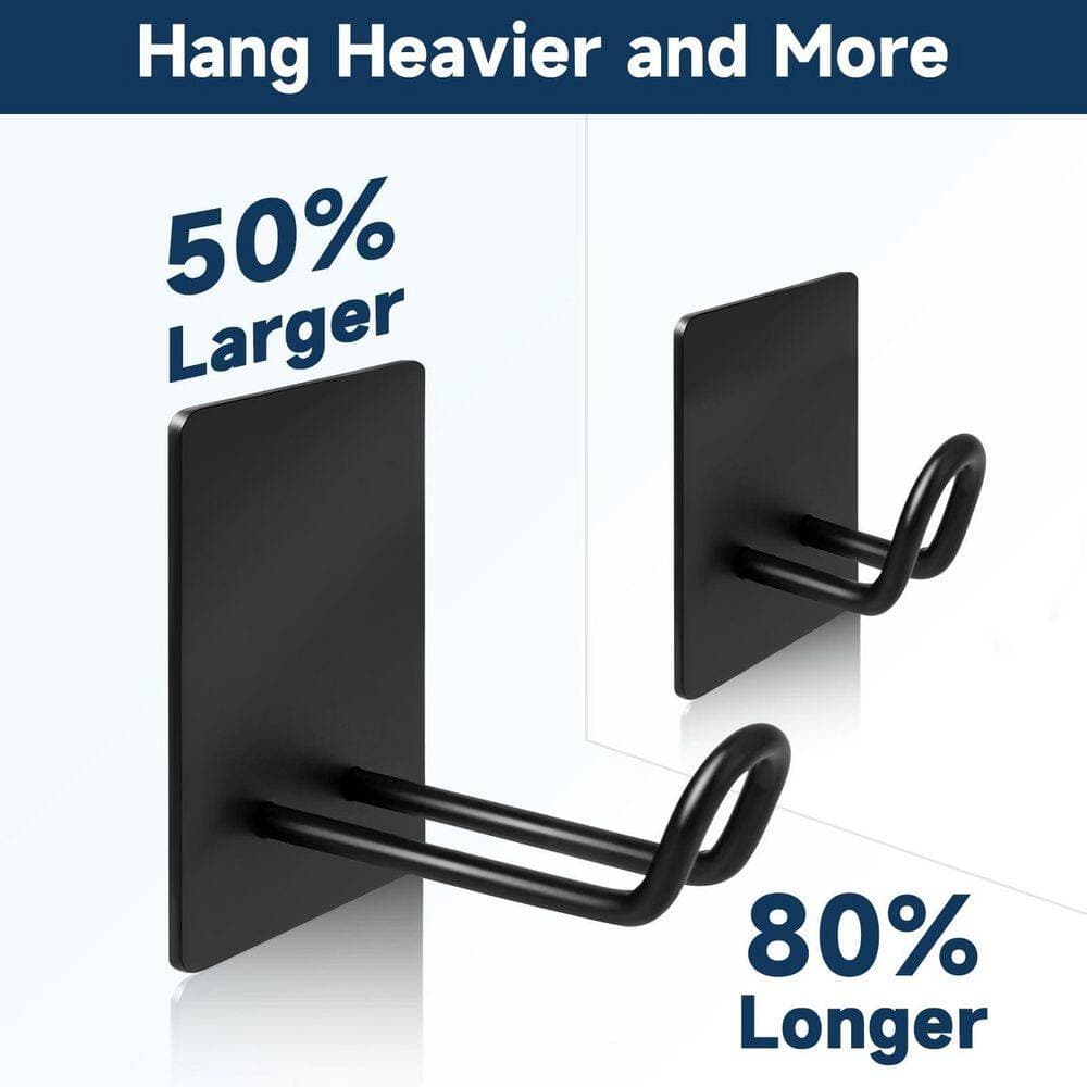 LAIFUCAM Adhesive Towel Hook Rod in Black Finish, Stainless Steel Bath Accessory for Hanging Hats Keys Coats 4pcs (2)
