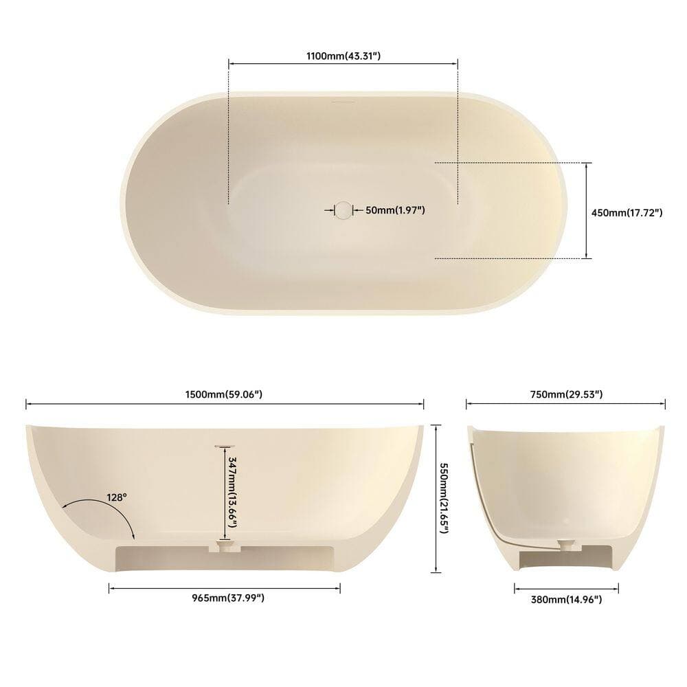 SJ STAR&JANE Kylie 59 in. x 29 in. Stone Resin Freestanding Bathtub Solid Surface Soaking Tub in Milk-Coffee (2)