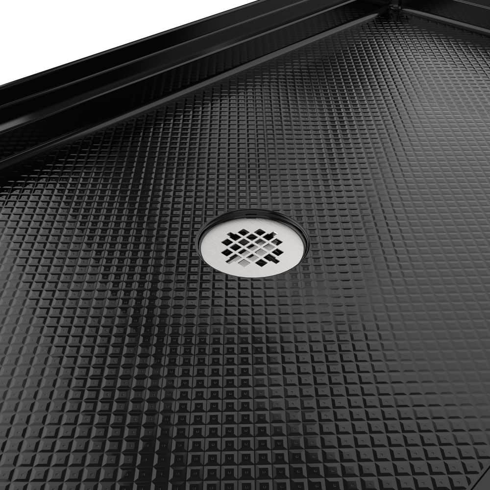 DreamLine SlimLine 60 in. L x 30 in. W Alcove Rectangular Black Shower Pan Base with 2 in. Round Center Drain in Brushed Nickel (3)
