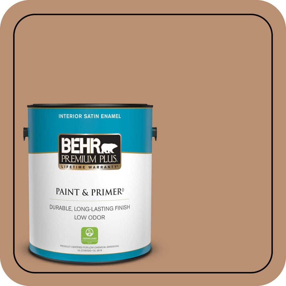 BEHR PREMIUM PLUS 1 gal. #S230-5 Sugar Maple Satin Enamel Low Odor Interior Paint & Primer