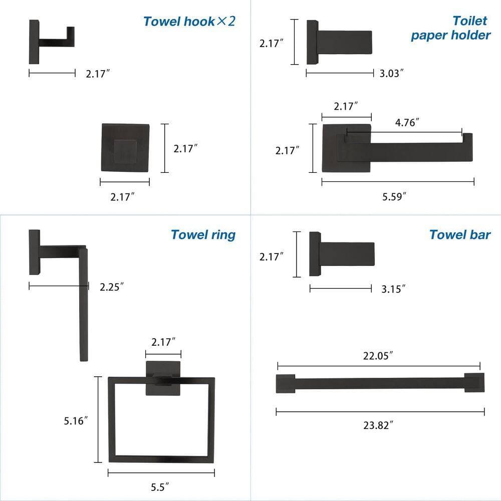 Unbranded 5-Piece Bathroom Towel Rack Set: Towel Bar + Ring + Hooks + TP Holder, Brushed Finish in Black (2)