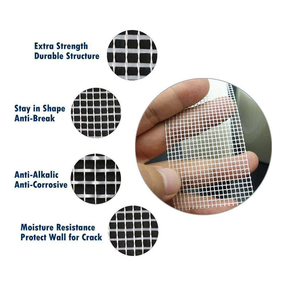KIWDZFU 2 in. x 100 ft. White Self-Adhesive Fiberglass Drywall Joint Tape for Seam Patch Wall Crack (3)