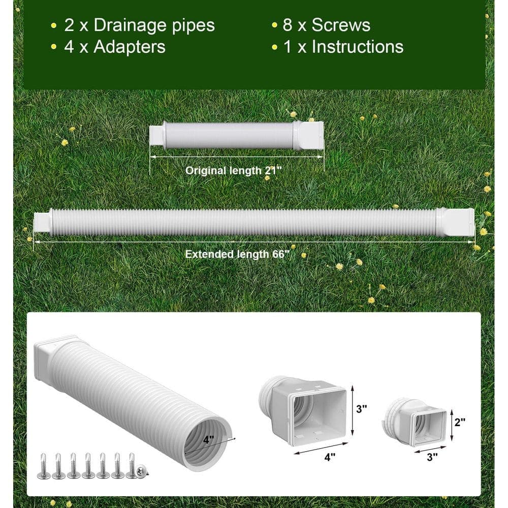 Laybus 2 Pack White Plastic Rain Gutter Downspout Extensions, Down Spout Extension Pipe and Extendable from 21 in. to 66 in. (3)