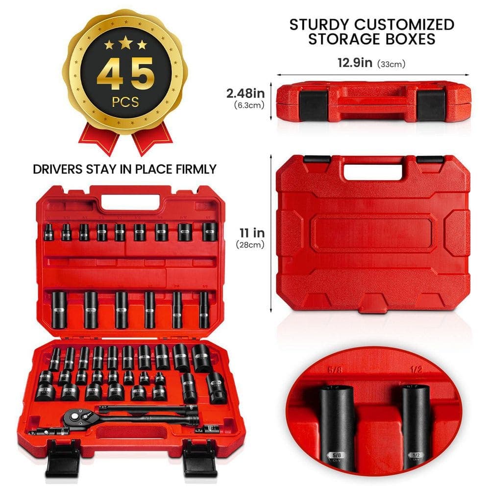 MYWISH 3/8 in. Drive Impact Socket Set 45-Pieces (2)