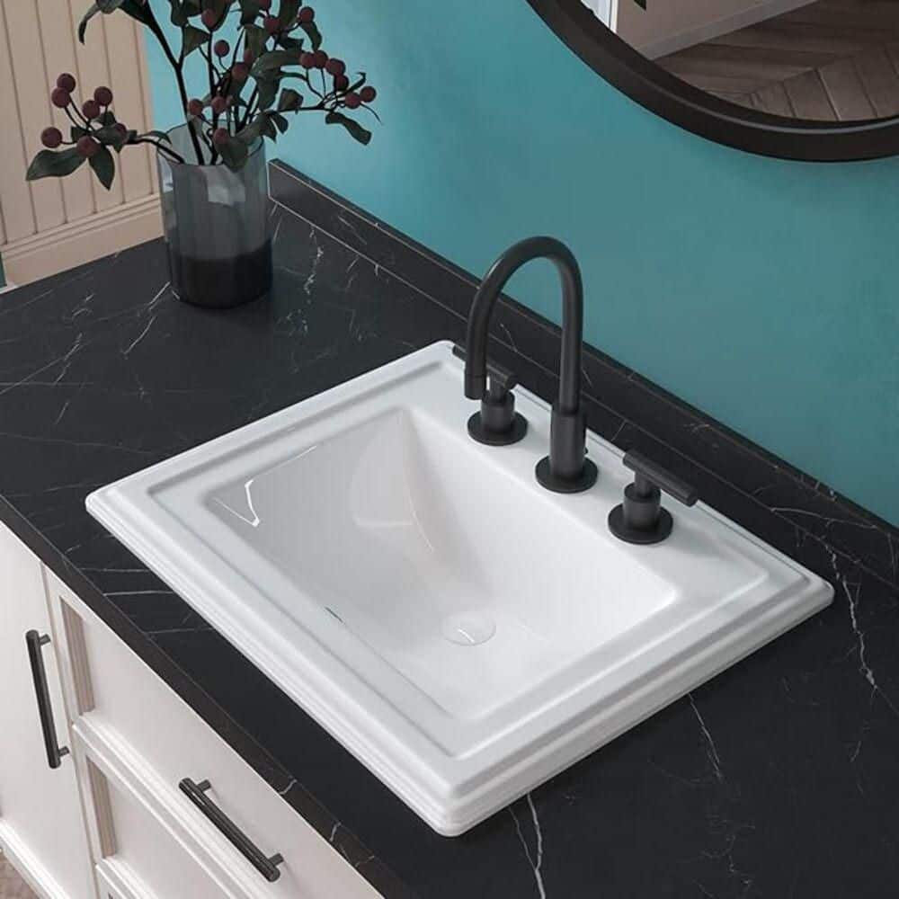 Dekorman Malibu 22 in. Bathroom Sink in White Ceramic Rectangular Drop-In with Overflow and 4 in. Faucet Holes