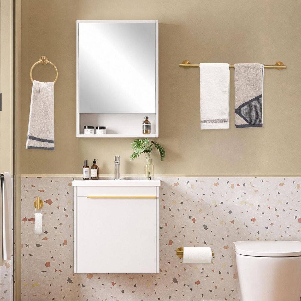 KHKFY Brushed Gold 5-Piece Bathroom Hardware Set with 24 in. Towel Bar, Towel Ring, Toilet Paper Holder and 2 Robe Hooks (3)