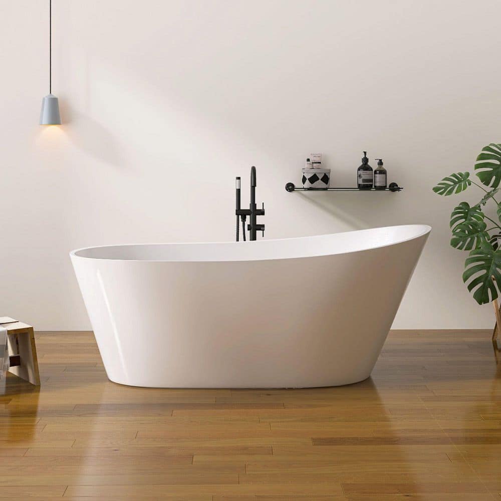Xspracer 67 in. x 29 in. Acrylic Freestanding Flat Bottom Single Slipper Soaking Bathtub in Glossy White (1)