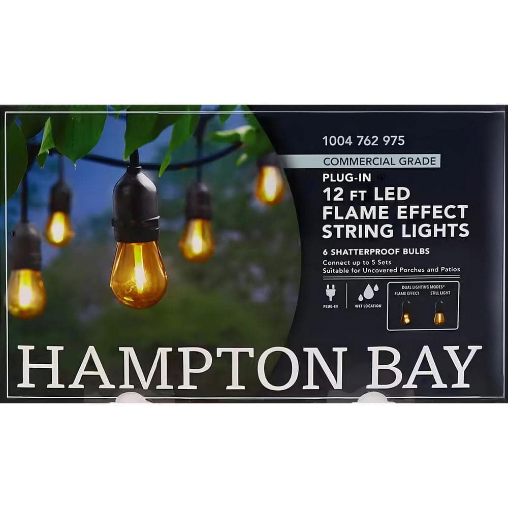 Hampton Bay 6-Light 12 ft. Indoor/Outdoor Plug-In LED S14 Flame Effect String Light Set (4)