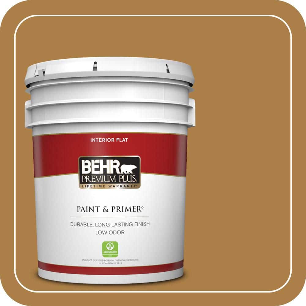 BEHR PREMIUM PLUS 5 gal. #300D-6 Medieval Gold Flat Low Odor Interior Paint & Primer