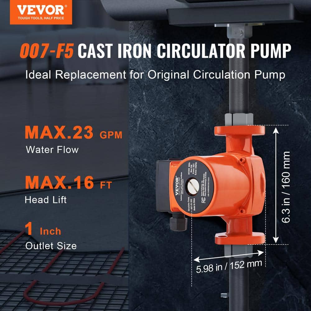 VEVOR 007-F5-7IFC Hot Water Recirculating Pump 23 GPM NPT Flange 3-Speed Circulator Pump for Home Water Heater System (2)