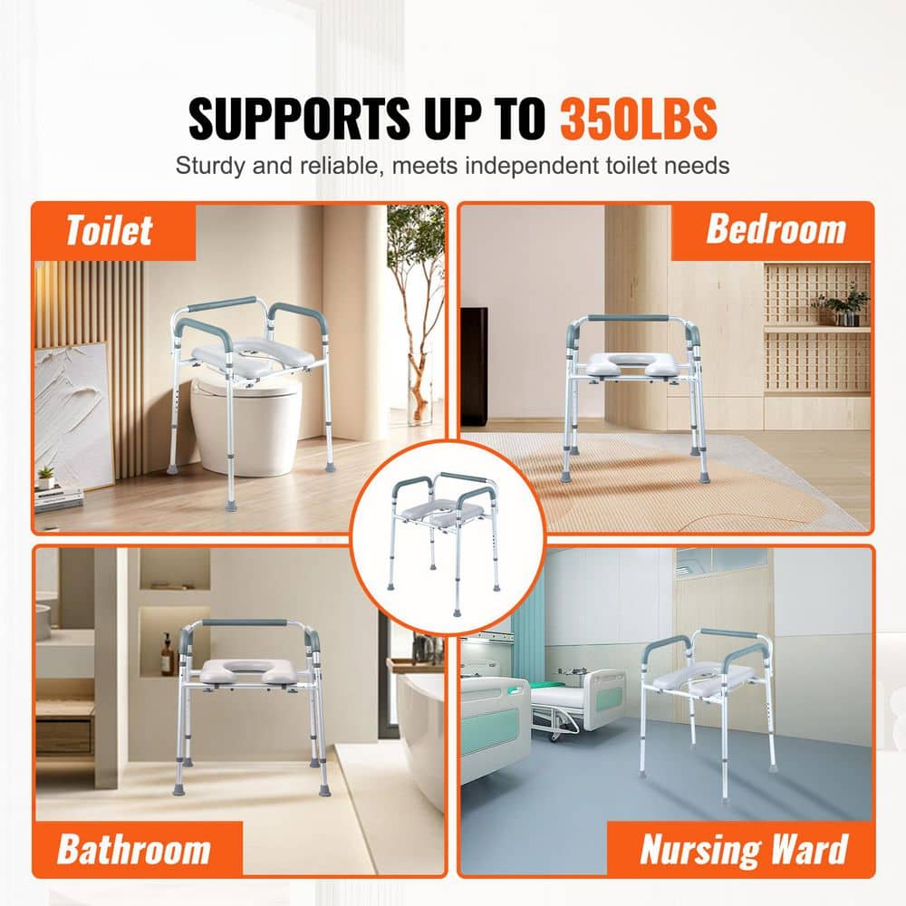 SKYSHALO Commode Chair Bidet Seat Non-Electric Bidet Seat for Adults Square Shape Toilet with Padded Seat and Arms Toilet Seat (2)