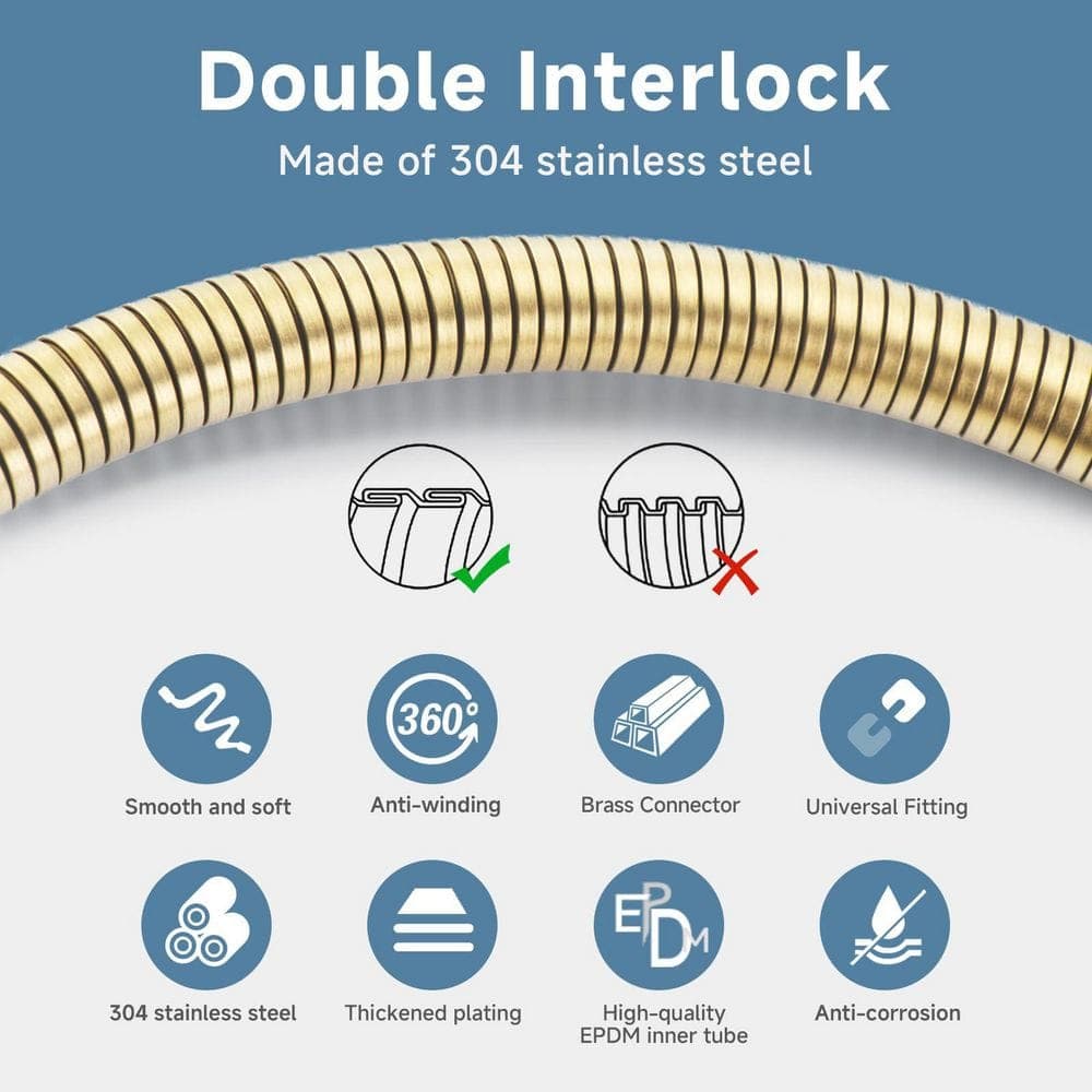 Helhom 59 in. Stainless Steel Shower Hose Replacement, Handheld Shower Head Hoses for Toilet, Gold (3)