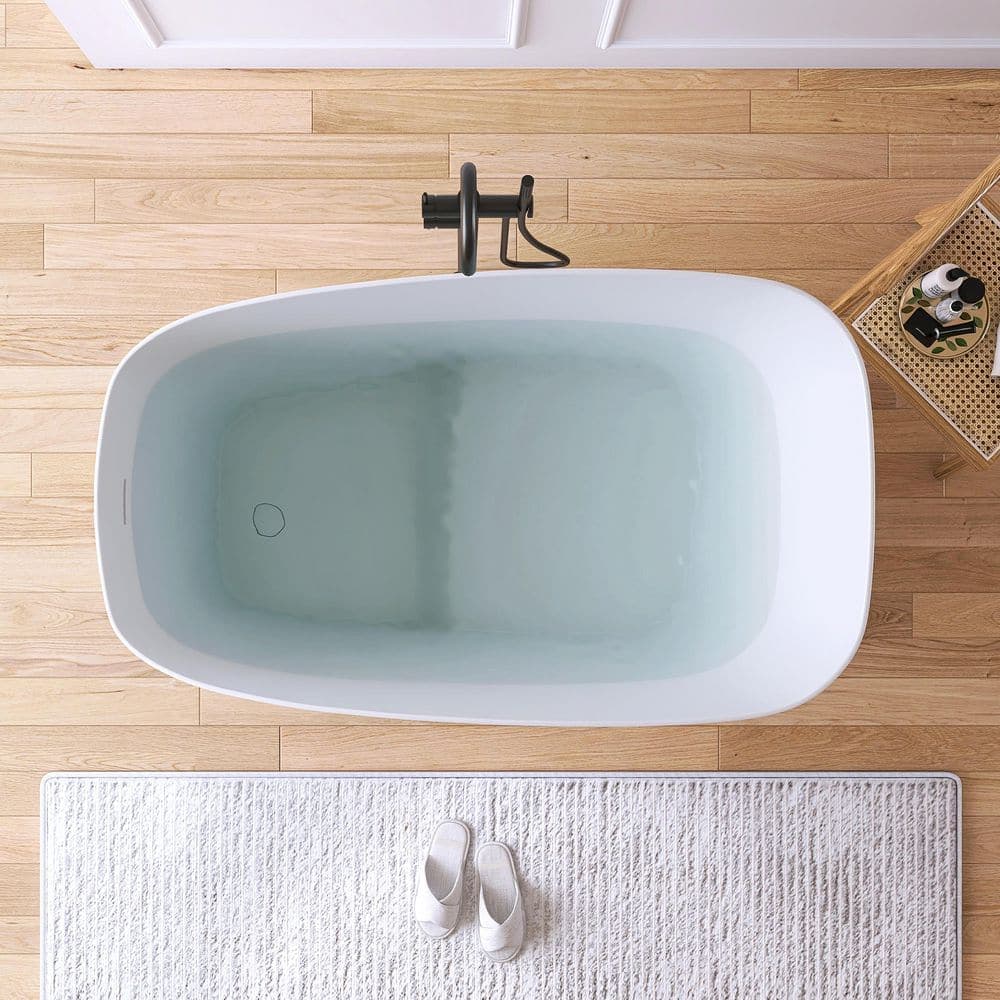 MEDUNJESS 51 in. x 29 in. Stone Resin Solid Surface Flatbottom Freestanding Japanese Soaking Bathtub in White with Seat (3)
