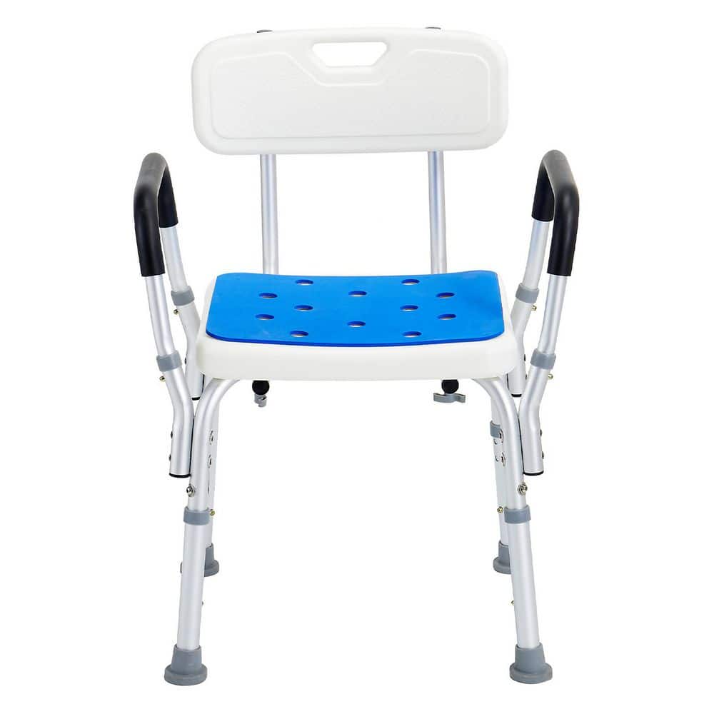Unbranded 19.3 in. W Freestanding X-Support 6-Level Adjustable 400 lbs. Shower Chair, Aluminium Alloy Bath Stool in Silver+White
