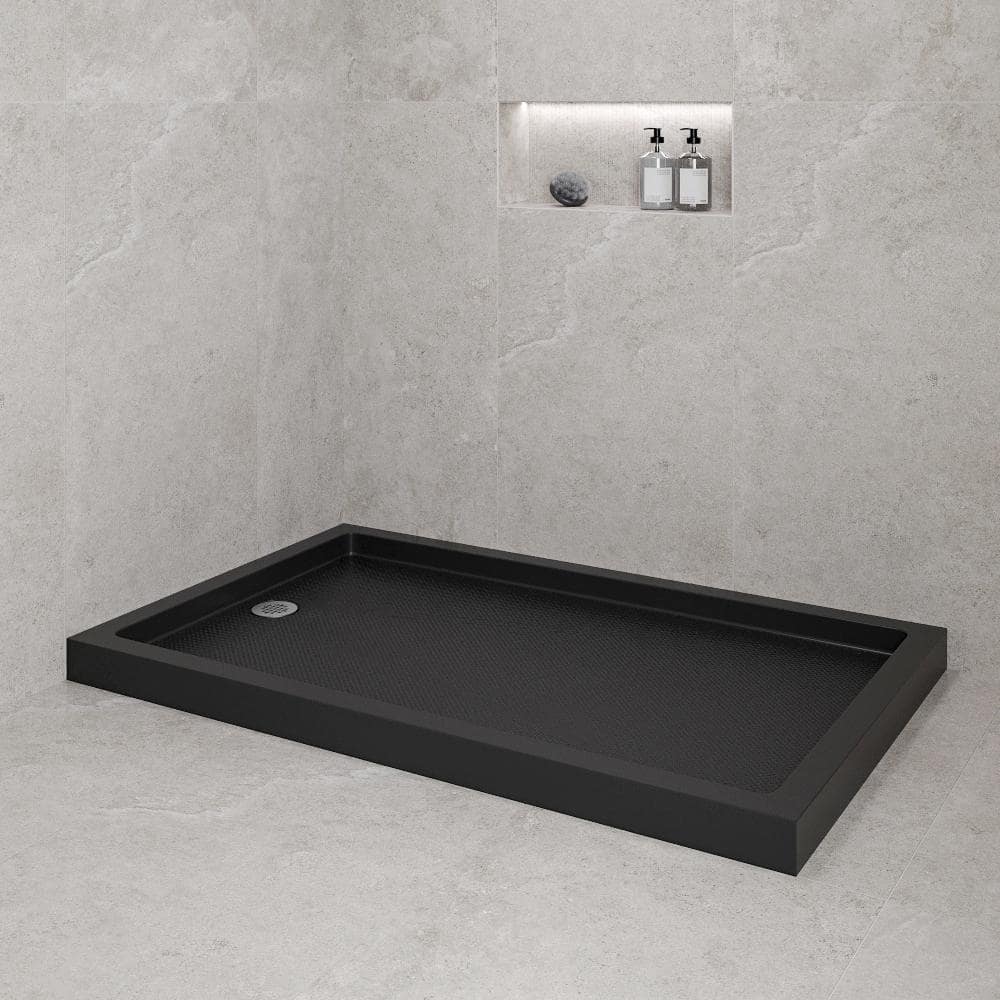 Streamline 60 in. L x 36 in. W Corner Acrylic Shower Pan Base in Glossy Black with Left Hand Drain, Drain Included (2)
