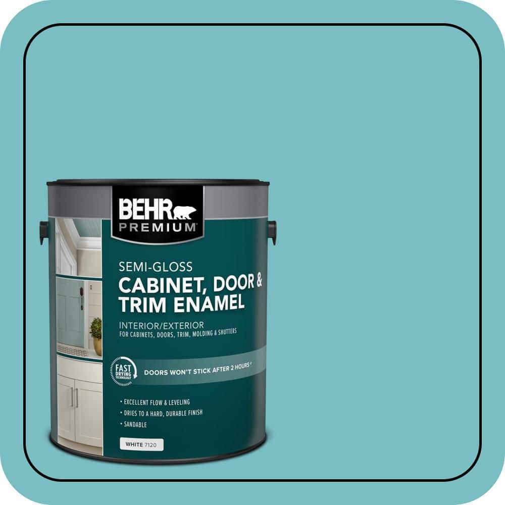 BEHR PREMIUM 1 gal. #M460-4 Pure Turquoise Semi-Gloss Enamel Interior/Exterior Cabinet, Door & Trim Paint