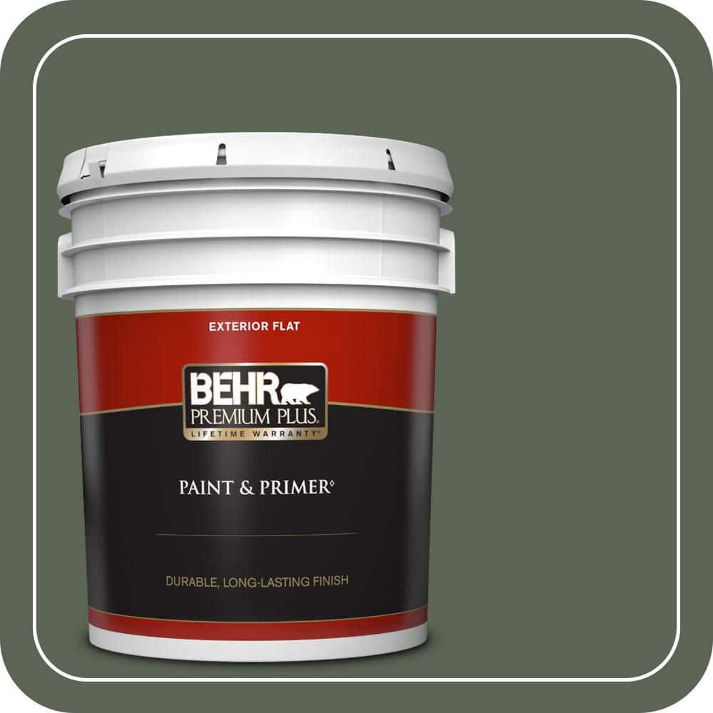 BEHR PREMIUM PLUS 5 gal. #T13-16 Pine Cone Pass Flat Exterior Paint & Primer