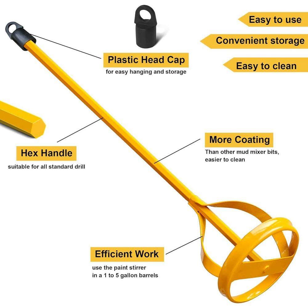 KIWDZFU Hex Head Paint and Mud Mixer Stirrer for Drill Bits 1 to 5 Gal. Drums Non-Slip Easy Clean Yellow (3)